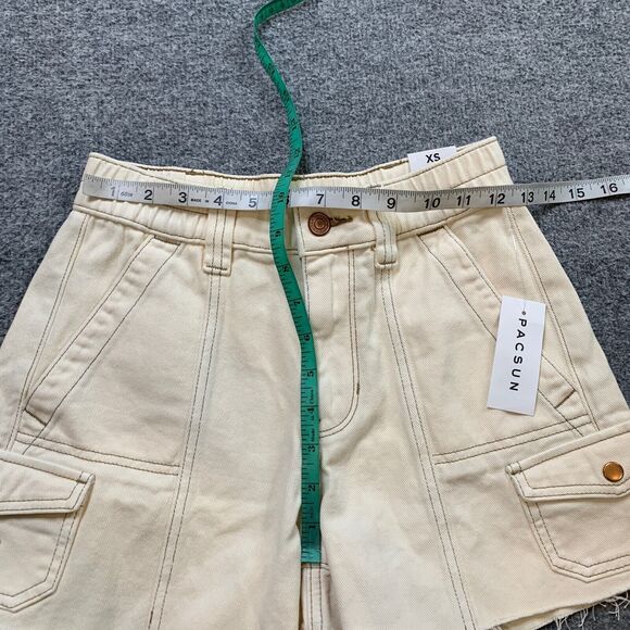 Pacsun Shorts Women XS Extra Small Ivory Denim Tint High Rise Cutoff Cargo - Picture 8 of 16